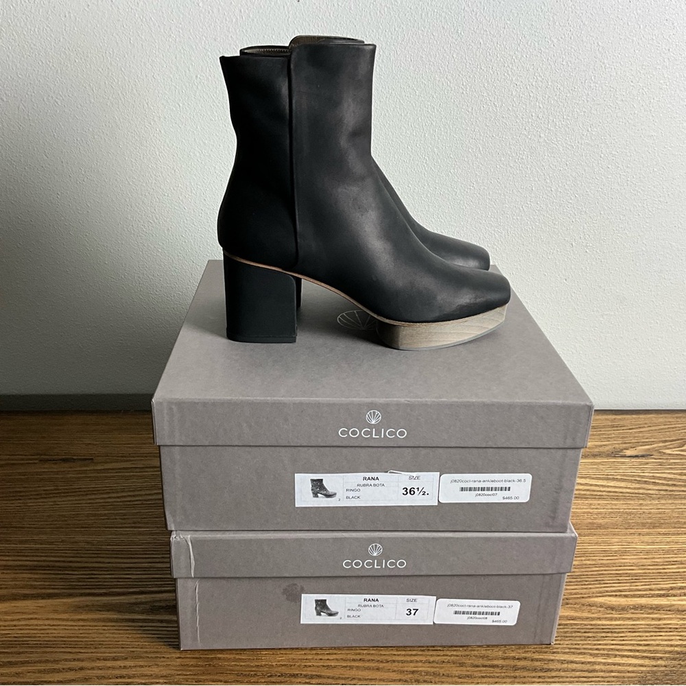 Coclico Rana Black Leather Heeled Ankle Boot, New in Box - Picture 8 of 11